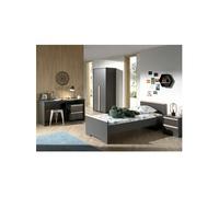 LONDON Anthracite Lit + Chevet + Armoire + Bureau + Caisson de bureau