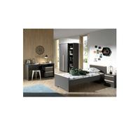 Vipack London Anthracite Lit + Chevet + Armoire + Caisson De Bureau + Bureau + Bibliothque Gris