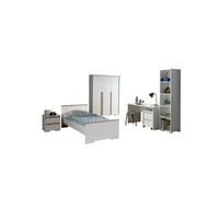 Vipack LONDON Blanc Lit + Chevet + Armoire 3 Portes + Bureau + Caisson de bureau + Bibliotheque Blanc G