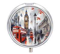 London Boîte à pilules ronde mignonne et portable à 3 compartiments avec miroir pour vitamines, médicaments, compléments alimentaires
