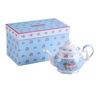 London Boutique Ensemble Théière en Porcelaine Avec Sucrier et Pot à Lait - Style Shabby Chic Vintage Floral Dans une Boîte Cadeau (Bleu et Rose)