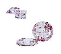 London Boutique Lot de 4 assiettes à gâteau en porcelaine fine à bords larges Style shabby chic Motif papillon rose, 7.5 inch