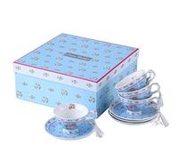 London Boutique Lot de 4 Tasses à thé et soucoupes en Porcelaine Vintage Motif Oiseaux et Papillons Bleu Rose