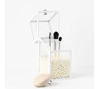 London Boutique Porte-pinceaux de maquillage en verre avec perles de 21 cm de hauteur, couvercle anti-poussière - Disponible en blanc/noir/vert (blanc)