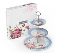 London Boutique Présentoir à gâteau à 3 étages en Porcelaine Anglaise Vintage Motif Floral pour thé à la Maison Cadeau pour Elle Bleu