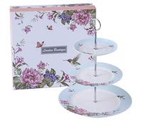 London Boutique Présentoir à gâteaux à 2 étages en Porcelaine Motif Oiseau, Rose et Papillon dans Une boîte Cadeau Bleu