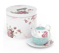 London Boutique Service à thé pour une personne avec théière, tasse à thé et soucoupe pour 1 personne en porcelaine anglaise Motif floral vintage 350 m (turquoise)