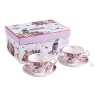 London Boutique Tasse à café et Soucoupe Ensemble de 2 boîtes-Cadeaux en Porcelaine Rose rétro Vintage (Pink Bird Rose)