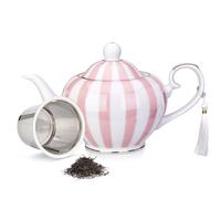 London Boutique Théière avec infuseur - Théière pour thé en vrac ou sachets de thé - Capacité de 700 ml - Théière parfaite pour 2 tasses - Théière à poignée facile à saisir (rayures roses)