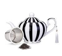 London Boutique Théière avec infuseur - Théière pour thé en vrac ou sachets de thé - Capacité de 700 ml - Théière parfaite pour 2 tasses - Théière à poignée facile à saisir (rayures noires)