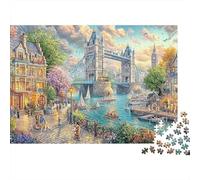 London Bridge Sunset Puzzle 1000 pièces Voyage Adultes Tower Bridge Paysage Urbain Bateaux Qualité supérieure épaisse Robuste Haute qualité stimulante Anti-Stress 70x50cm/1000pcs