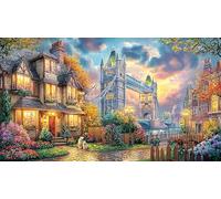 London-Bridge-Sunset-Scene Puzzle 1000 pièces Papier recyclé Jeu éducatif détente Beau Puzzle de décoration pour Adultes et Enfants 38x52/1000 pièces