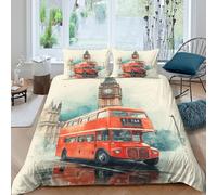 London bus scène Parure de Lit Microfibre résistante 3 Pièces 3D Effet Léger Watercolor cityscape Linge de Lit avec Taie d'oreiller Facile d'entretien for Adulte Enfants Filles Double（200x200cm）