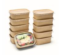 London Coffee Cups Lot de 50 boîtes alimentaires rectangulaires en papier kraft avec couvercles en polypropylène de 650 ml, boîte à salade en papier kraft, résistantes à l'huile et à l'eau, pour plats