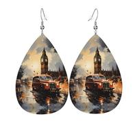 London Color Taxi Boucles d'oreilles en cuir en forme de goutte | Design haut de gamme, boucles d'oreilles de luxe légères