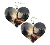 London Color Taxi Prints Boucles d'oreilles élégantes en forme de cœur légères Accessoires pour femme Parfait pour les fêtes et la Saint-Valentin.
