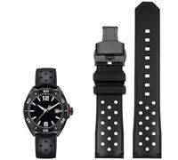 London Craftwork Bracelet en caoutchouc pour montre Tag Heuer MONACO CARRERA FORMULA 1 22 mm Fermoir papillon noir
