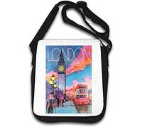 London England Big Ben Red Bus Sac à bandoulière style rétro Blanc