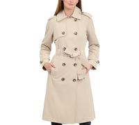 LONDON FOG Women's Double-Breasted 3/4 Length Belted Trench Coat, Stone, M Medium