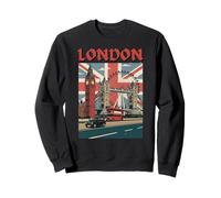 London Icons Big Clock Bridge Ben Tower Souvenir Bus Rouge Sweatshirt