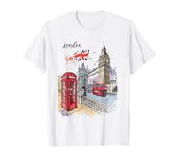 London Icons Red Bus Big Bridge Cabine téléphonique Souvenir d'art Britannique T-Shirt