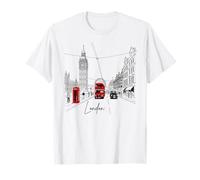 London Icons Red Bus Big Clock Croquis Art Souvenir T-Shirt