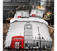 London Landmark Linge de Lit Microfibre Résistante 3D Imprimée 3 Pièces Éclair Super Douce historic Architecture Housse de Couette Confortable Entretien Facile for les Enfants Super king（260x220cm）