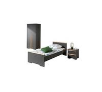 Vipack London Lit Anthracite + Chevet 2 Tiroirs Anthracite + Armoire 2 Portes Anthracite Gris