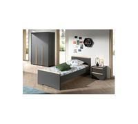 LONDON Lit Anthracite + Chevet 2 tiroirs Anthracite + Armoire 3 portes Anthracite