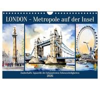 London - Metropole auf der Insel (Wandkalender 2026 DIN A4 quer), CALVENDO Monatskalender: Zauberhafte Aquarelle der bekanntesten Sehenswürdigkeiten