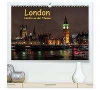 London - Nachts an der Themse (hochwertiger Premium Wandkalender 2026 DIN A2 quer), Kunstdruck in Hochglanz: Abendliche Wanderung in London von der Tower Bridge bis zur Westminster Bridge
