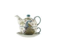London Pottery Théière en céramique pour le thé de l'après-midi, ensemble de vaisselle de qualité supérieure, assiettes et bols de cuisine en porcelaine en relief (théière, tasses et soucoupes paon)