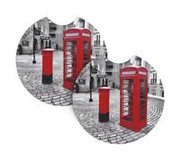 London Red Telephone Booth (1) Imprimé Voiture Intérieur Porte-gobelet Pad - Dessous de verre universel pour camions, SUV, camionnettes, bateaux