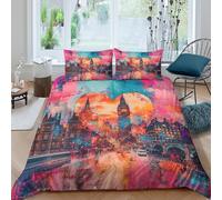 London Skyline Parure de Lit Microfibre résistante 3 Pièces 3D Imprimée Confortable Vibrant City Art Linge de Lit avec Taie d'oreiller Ultra Douce for Enfant Double（200x200cm）