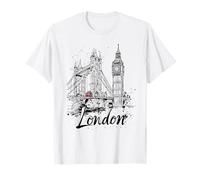 London Skyline Sketch Souvenir de Bus Rouge T-Shirt