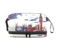 London Street Big Ben Doodles Trousse à cosmétiques double couche pour femmes et filles, trousse de toilette de voyage, trousse de maquillage pratique avec compartiment à pinceaux, multicolore,