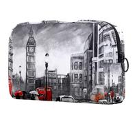 London Street Landscape Big Ben Trousse de maquillage pour femme avec fermeture éclair Motif bus téléphonique et bus Rouge, multicolore, 18.5x7.5x13cm/7.3x3x5.1in, Trousse de toilette