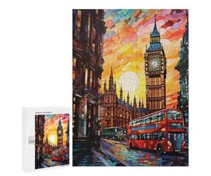 London Sunset Stained Glass Puzzle 1000 Pièces Educa Jouet en Bois Cadeau Unique Décoration Intérieure Jeu Éducatif Challenge Toy Adultes Et Enfants À Partir De 14 Ans 500 PCS