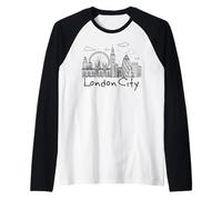 London Tee Shirts, I Love London, London Skyline Landmarks Manche Raglan