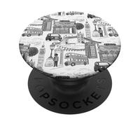London Toile Noire et Blanche Big Ben Taxi Guard Tower Bridge PopSockets PopGrip Adhésif