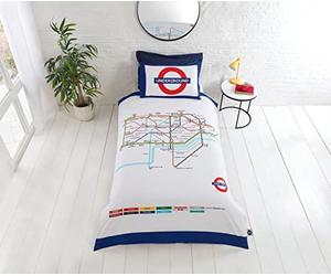 London Underground Tube Housse de Couette et taie d'oreiller Parure de lit - Lit Simple, Blanc