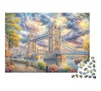 London View Puzzle 1000 pièces Adultes Tower Bridge Londres Coucher Soleil Qualité supérieure épaisse Robuste vibrante stimulante Anti-Stress Jeu Famille déco 38x26cm/1000pcs