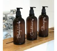 LondonDecal - Lot de 3 autocollants imperméables pour bouteilles de salle de bain - Pour shampooing, après-shampoing et gel douche - Type 1