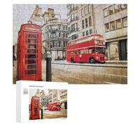 London's Classic Red Bus and Phone Booth Puzzle en Bois, 300 pièces | Un loisir manuel à la maison - un loisir seul ou à plusieurs seul ou à plusieurs.