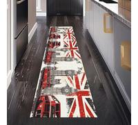 Londre Big Ben Drapeau National Tapis de Couloir Long 60 x 180 cm, Bus à Impériale Tapis Cuisine Devant Evier Antidérapant Lavable, Carpet pour Salon Chambre à Coucher Descente de lit Interieur