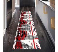 Londre Big Ben Drapeau National Tapis de Cuisine Devant Evier Antidérapant Lavable 60 x 180 cm, Bus à Impériale Tapis de Passage, Carpet pour Chambre à Coucher Descente de lit Salon Interieur