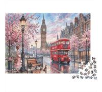 Londres en fleursPuzzle Classique 1000 Pièces en Carton Épais Big BenBus pour Couples Relaxation Mentale Divertissement Familial Cadeau d'anniversaire 70x50cm/1000pcs