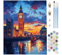 Londres Peinture par Numéros pour Adulte,DIY Numero d'Art Kits avec 3 Pinceaux et Acrylique,Kit Creatif Adulte Big Ben Paint by Numbers pour Decoration Chambre Halloween,(Sans Cadre) 35 x 50cm D1-470