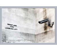 Londres - Poster - Street Art - What are you looking at ? + cadre interchangeable, Shinsuke® Maxi MDF argenté, vitre acrylique