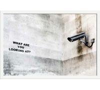 Londres - Poster - Street Art - What are you looking at ? + cadre interchangeable, Shinsuke® Maxi MDF blanc, vitre acrylique